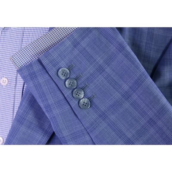 H. Sam Custom Tailor Light Blue Plaid Wool 2-Btn Wool Sportcoat Blazer Men's 46R - Picture 6 of 9